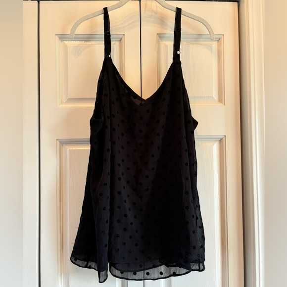 Torrid black, lined, dotted swiss, swingy & adjustable strap tank, size 2(18/20) - Picture 2 of 12